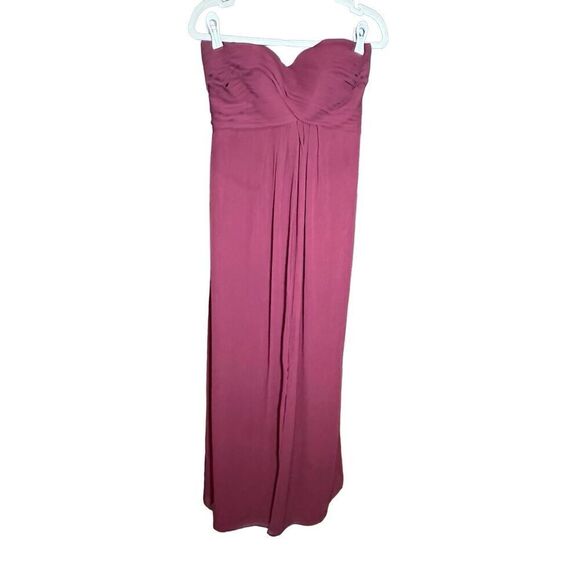 Bill Levkoff Womens Maroon Maxi length Chiffon Gorgeous Strapless Minimalist Bri - Picture 1 of 9